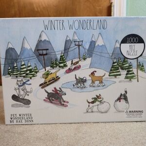 Rae Dunn Puzzle Cat Dog PET Winter Wonderland 1000 Pieces